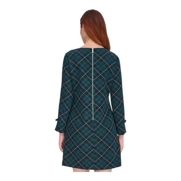 Tommy Hilfiger Petite Plaid Long Sleeve Bow Cuff Shift Dress Green‎ 0P - Picture 4 of 4